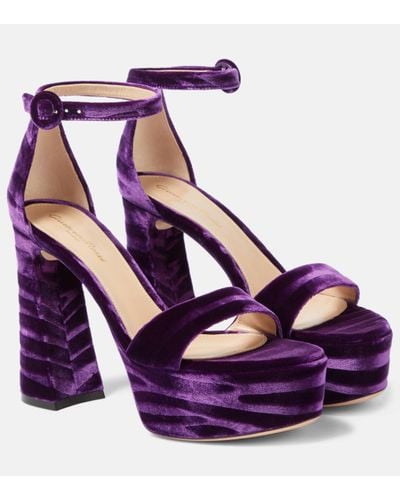 Gianvito Rossi Zebra Velvet Platform Sandals - Purple