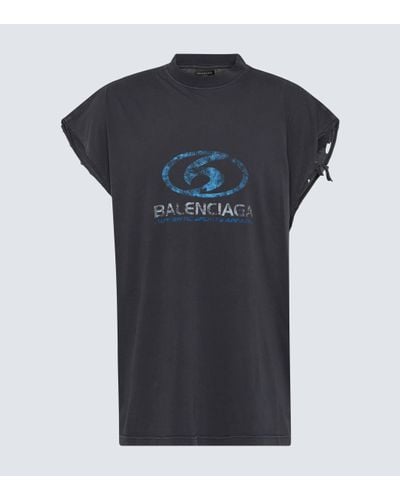 Balenciaga Printed Cotton Jersey T-shirt - Blue