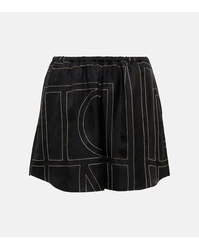 Totême Shorts de seda con logo - Negro