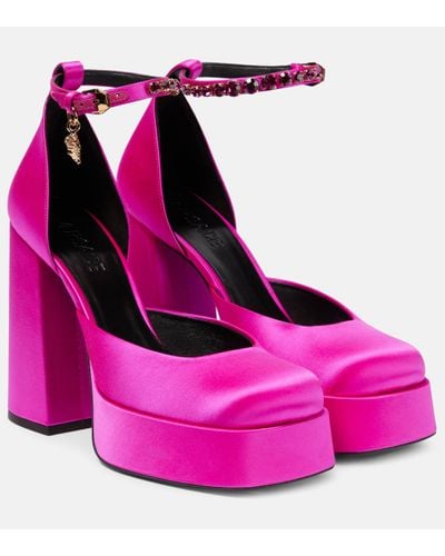 Versace Medusa Aevitas Satin Crystal-embellished Platform Court Shoes - Pink