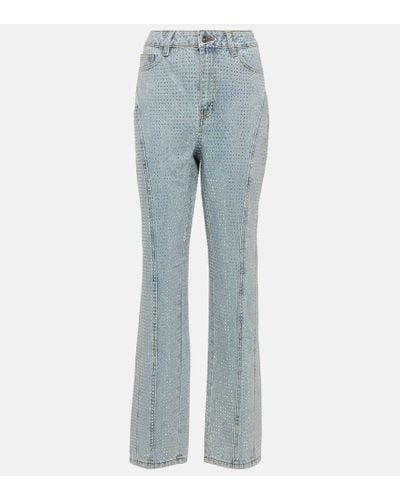 Self-Portrait Embellished High-rise Straight Jeans - Blue