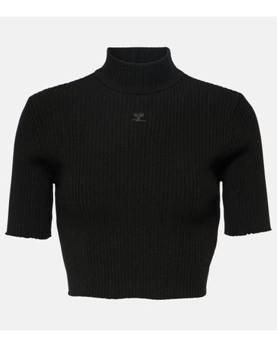 Courreges Ribbed-knit Crop Top - Black