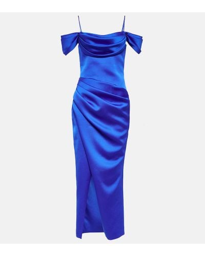 Rasario Draped Satin Midi Dress - Blue
