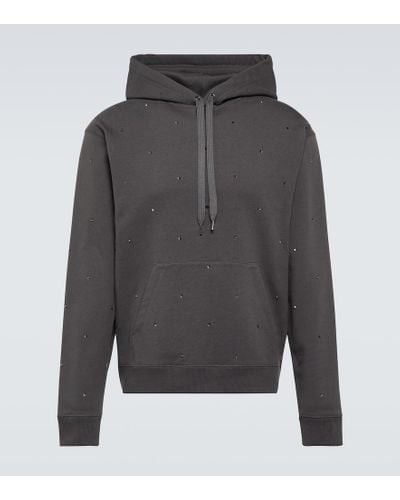 Valentino Rockstud Cotton Jersey Hoodie - Gray