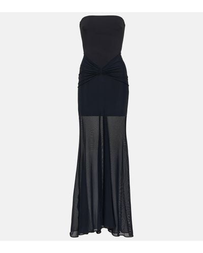 David Koma Tulle-trimmed Ruched Bustier Gown - Blue