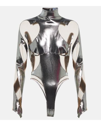 Mugler Rodeo Paneled Bodysuit - Metallic