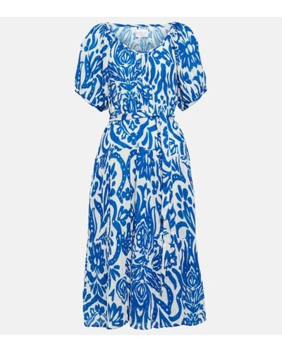 Velvet Madilyn Printed Cotton Midi Dress - Blue