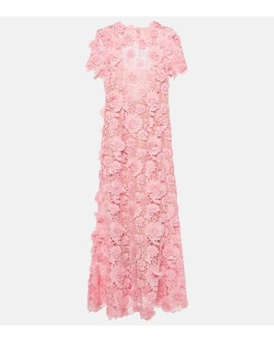 Oscar de la Renta Floral Lace Midi Dress - Pink
