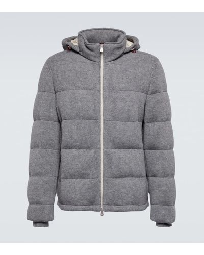 Brunello Cucinelli Padded Hooded Cashmere Jacket - Gray