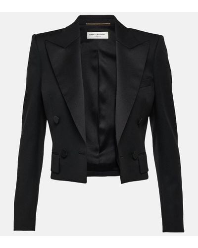 Saint Laurent Giacca cropped in lana - Nero