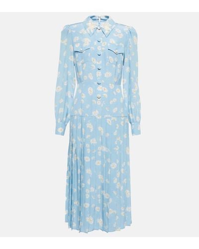 Alessandra Rich Crepe de Chine Hemdkleid mit Gänseblümchenmotiv - Blau