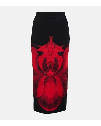 Alexander McQueen Floral Knit Midi Skirt - Red