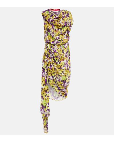 Dries Van Noten Floral Gathered Midi Dress - Metallic