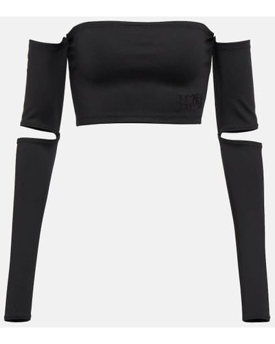 MM6 by Maison Martin Margiela Jersey Crop Top With Cutout Sleeves - Black
