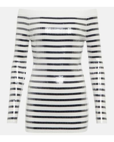 Jean Paul Gaultier Sequined Striped Sweater Minidress - Gray