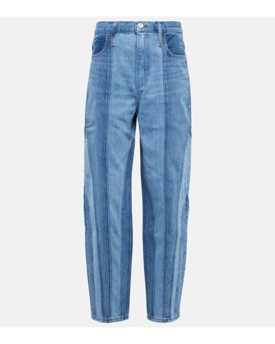 FRAME Warped Stripe Barrel High-rise Jeans - Blue