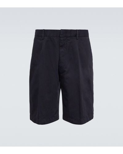 Zegna Mid-Rise Shorts aus Baumwolle und Leinen - Blau