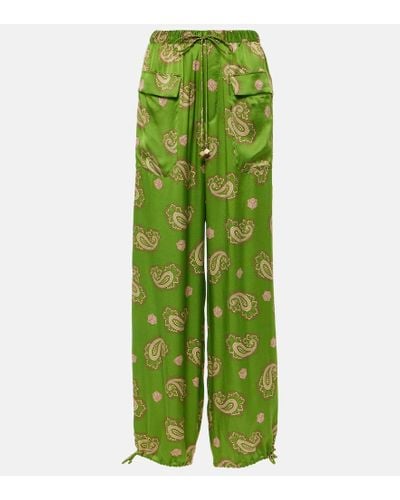 ALÉMAIS Pantaloni Dice in seta con stampa - Verde