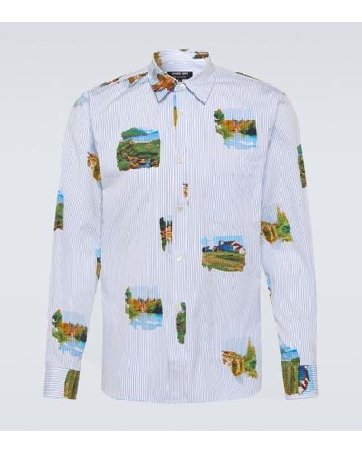 Comme des Garçons Pinstripe Printed Cotton Oxford Shirt - Blue