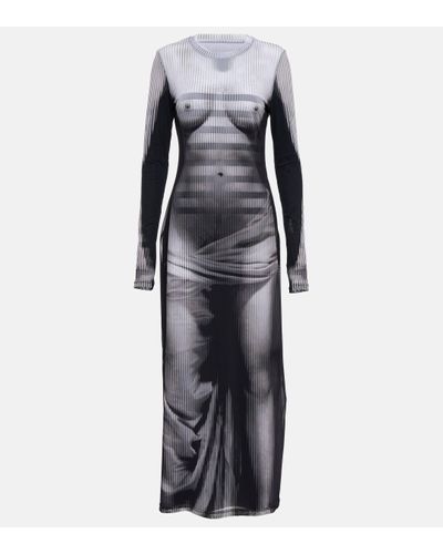 Y. Project X Jean Paul Gaultier Body Morph Mesh Maxi Dress - Grey