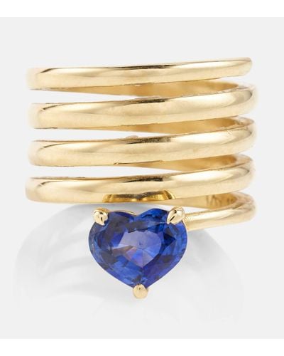 SHAY Heart Spiral 18kt Gold Ring With Sapphire - Metallic