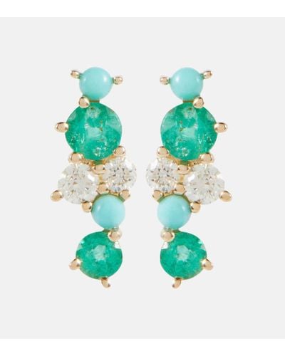 Sydney Evan 14kt Gold Stud Earrings With Diamonds And Emeralds - Green