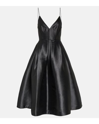 Alex Perry Pleated Silk Faille Midi Dress - Black