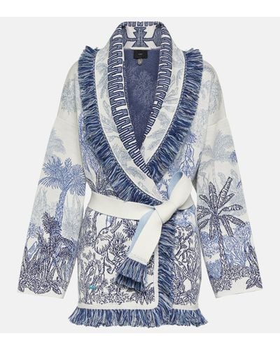 Alanui Cardigan Jungle en coton, laine et soie - Bleu