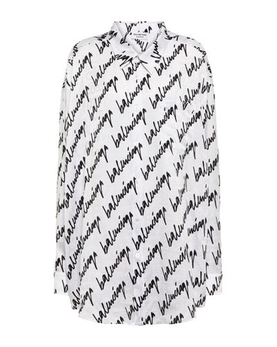 Balenciaga Hemd New Scribble aus Seidensatin - Weiß