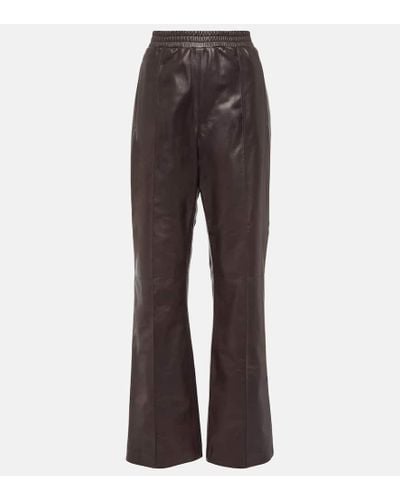 Loewe Flared Leather Pants - Brown