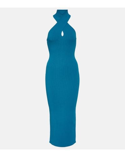 Alaïa Halterneck Bodycon Midi Dress - Blue