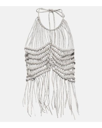 GIUSEPPE DI MORABITO Crystal-embellished Crochet Top - White
