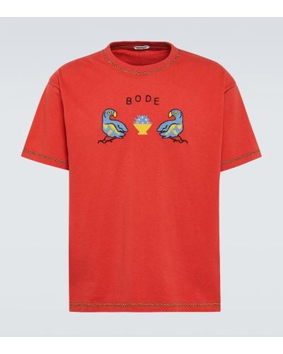 Bode Besticktes T-Shirt Twin Parakeet aus Baumwolle - Rot