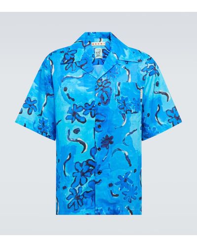 Marni Camisa bowling de ramio estampada - Azul