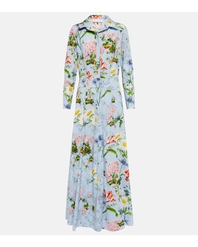 Oscar de la Renta Floral Cotton-blend Maxi Dress - Blue