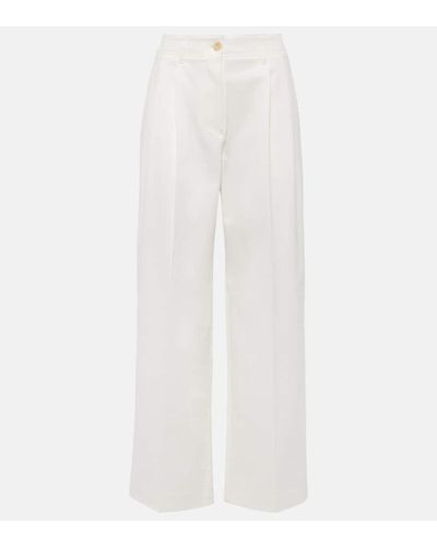 Totême Pantalones anchos de sarga de algodon de tiro alto - Blanco