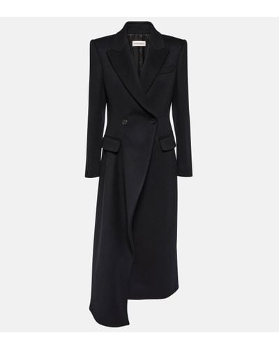Alexander McQueen Asymmetric Wool Coat - Black