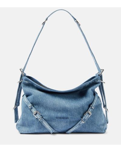 Givenchy Schultertasche Voyou Medium aus Denim - Blau
