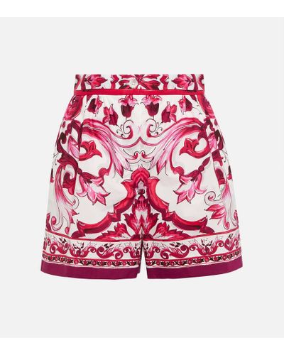 Dolce & Gabbana Majolica Printed Cotton Poplin Shorts - Red