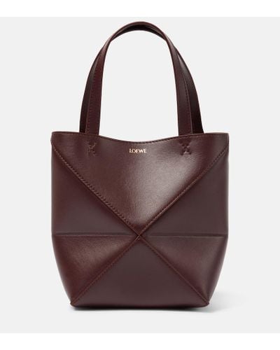 Loewe Tote Puzzle Fold Mini de piel - Morado