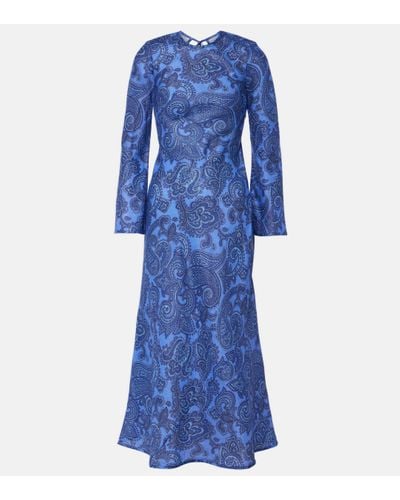 Zimmermann Ottie Bias Paisley Linen Maxi Dress - Blue