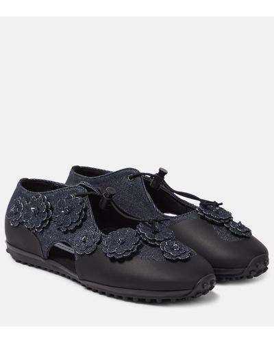 Cecilie Bahnsen Ballerines Shay en denim a fleurs - Noir