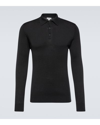 Sunspel Wool Polo Shirt - Black