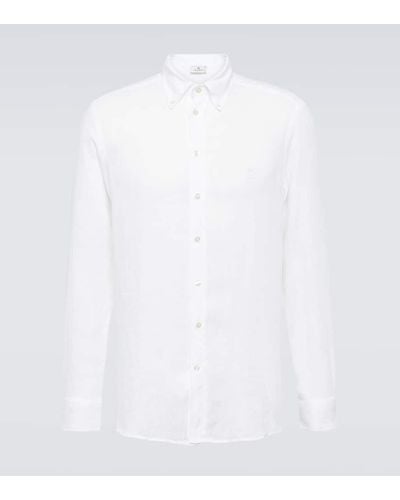 Etro Camisa de lino con logo - Blanco