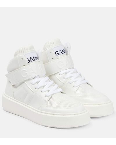 Ganni High-top Faux Leather Trainers - White
