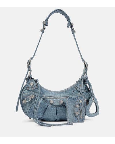 Balenciaga Borsa a spalla Le Cagole Small in denim - Blu