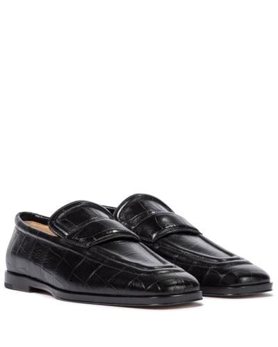 Bottega Veneta Croc-effect Leather Loafers - Black