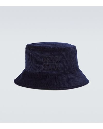 Miu Miu Logo Corduroy Bucket Hat - Blue