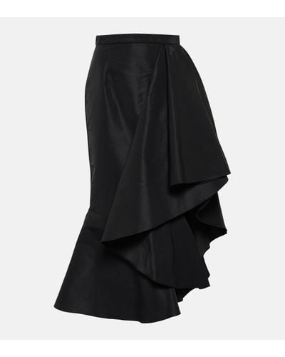 Alexander McQueen Asymmetric Draped Midi Skirt - Black