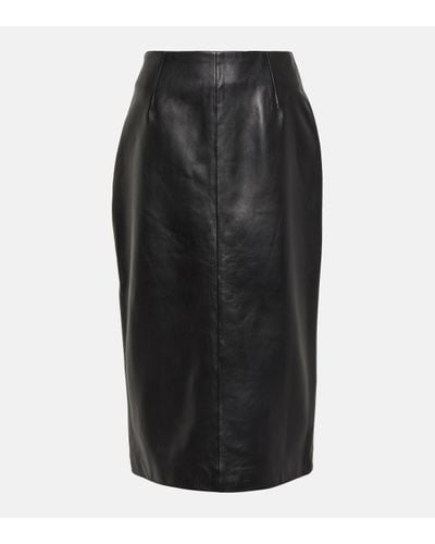 Blazé Milano Vegas Baby Leather Midi Skirt - Black